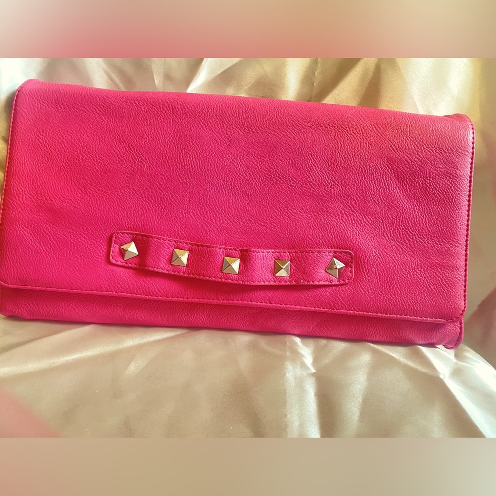 Pink studded Betsy Johnson clutch/shoulder bag